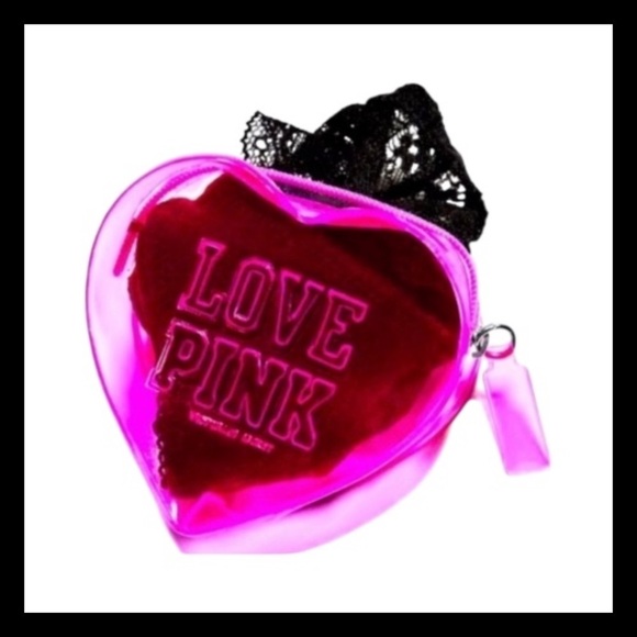 PINK Victoria's Secret Accessories - Victoria's Secret PINK Heart Pouch With Black V-String Thong Panties